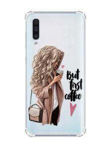 Чохол з потовщеними кутами на Samsung Galaxy А50 (2019) А505 :: Дівчина з кавою (принт 114)
