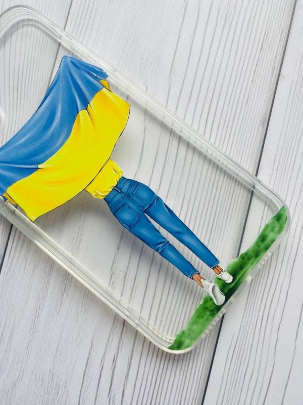 Прозорий чохол на Samsung Galaxy A03s :: Дівчина з прапором (принт 263)