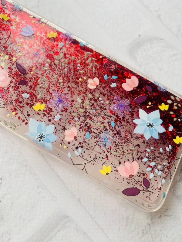 Чохол з плаваючими блискітками для Samsung Galaxy A03s (A037) Червоний :: Квітковий фон (принт 267)