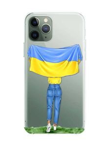 Прозорий чохол на iPhone 12 / 12 Pro :: Дівчина з прапором (принт 263)