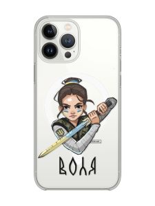 Магнітний чохол на iPhone 15 Pro із підтримкою MagSafe :: Українська захисниця (патріотичний принт 169)