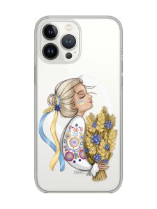Магнітний чохол на iPhone 15 Pro із підтримкою MagSafe :: Українка з колосками (патріотичний принт 173)
