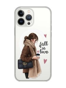 Магнітний чохол на iPhone 15 Pro Max із підтримкою MagSafe :: Дівчина з кавою (принт 112)