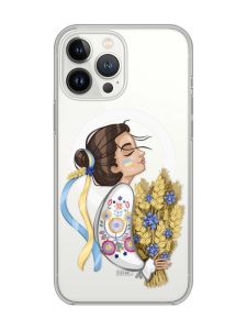 Магнітний чохол на iPhone 15 Pro Max із підтримкою MagSafe :: Українка з колосками (патріотичний принт 172)