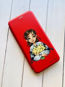 Чохол-книжка з малюнком для Samsung Galaxy A31 Червоний; Дівчина з тюльпанами (патріотичний принт 22)