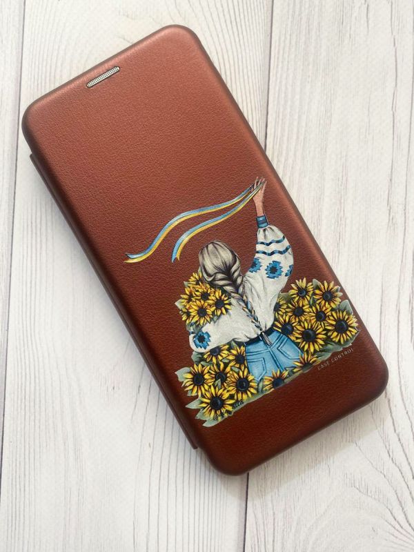 Чохол-книжка з малюнком для Xiaomi Redmi 7A Бордовий :: Дівчина зі стрічкою (принт 25)