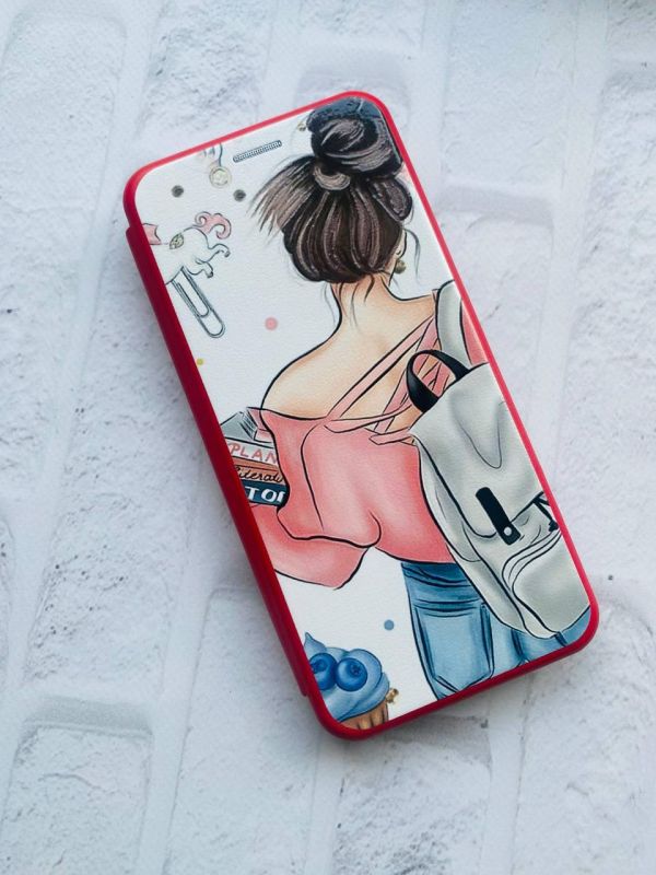 Чохол-книжка з малюнком для Samsung Galaxy A50 (2019) A505/A30s Червоний :: Дівчина з рюкзаком (принт 30)