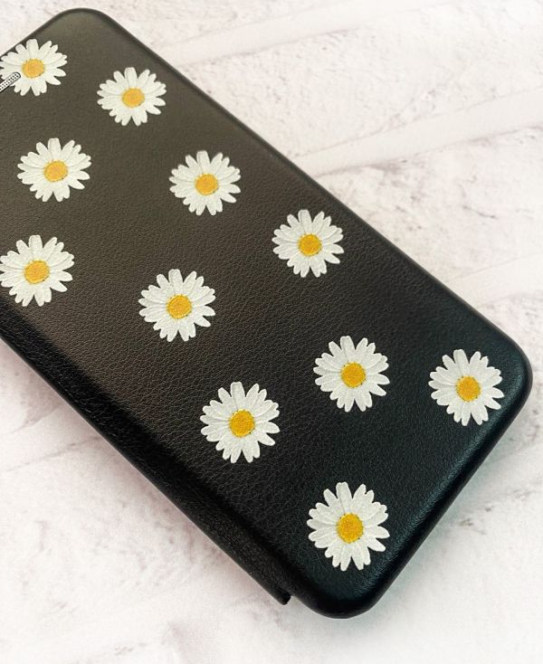 Чохол-книжка з малюнком для Apple iPhone XR Чорний :: Фон ромашки (принт 41)