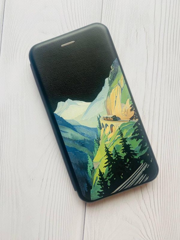Чохол-книжка з малюнком для Xiaomi Redmi 7A Чорний :: Пейзаж. Гори (принт 87)