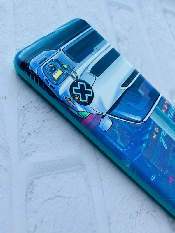 Матовий чохол з бірюзовими боками на Samsung Galaxy A12 :: Авто аніме (принт 239)