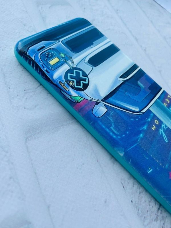 Матовий чохол з бірюзовими боками на Samsung Galaxy A12 :: Авто аніме (принт 239)