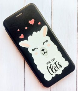 Чохол-книжка з малюнком для Xiaomi Redmi 8A Чорний; Лама біла (принт 94)