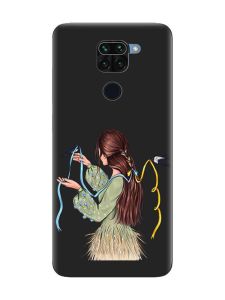 Матовий чорний чохол на Xiaomi Redmi Note 9 :: Дівчина з ластівками (принт 16)