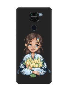 Матовий чорний чохол на Xiaomi Redmi Note 9 :: Дівчина з тюльпанами (принт 22)