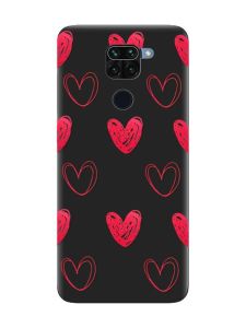 Матовий чорний чохол на Xiaomi Redmi Note 9 :: Сердечка червоні (принт 77)