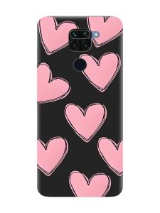 Матовий чорний чохол на Xiaomi Redmi Note 9 :: Сердечка рожеві (принт 78)