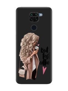 Матовий чорний чохол на Xiaomi Redmi Note 9 :: Дівчина з кавою (принт 114)