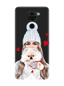 Матовий чорний чохол на Xiaomi Redmi Note 9 :: Дівчина з песиком (принт 142)