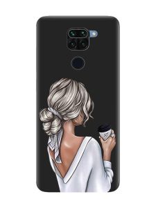 Матовий чорний чохол на Xiaomi Redmi Note 9 :: Дівчина з латте (принт 227)