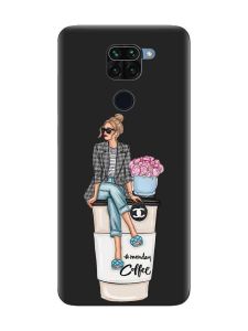 Матовий чорний чохол на Xiaomi Redmi Note 9 :: Дівчина на каві (принт 228)