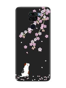 Матовий чорний чохол на Xiaomi Redmi Note 9 :: Котик і сакура (принт 283)