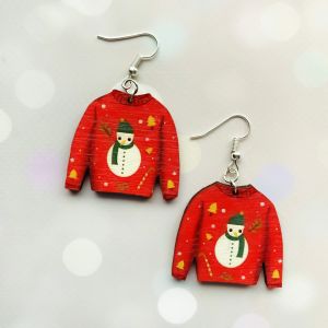 Сережки новорічні Светр червоний (основа американський горіх)