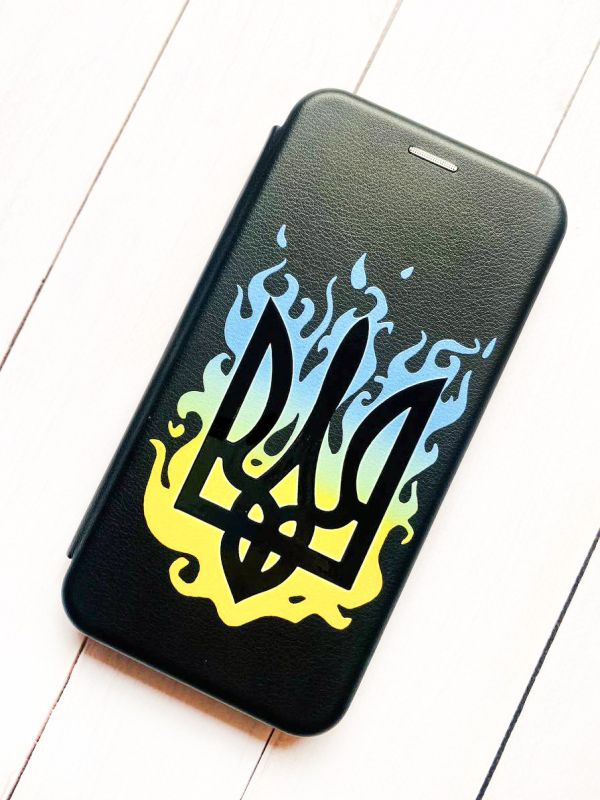 Чохол-книжка з малюнком для Samsung Galaxy A03s Чорний :: Тризуб Полум'я (принт 257)