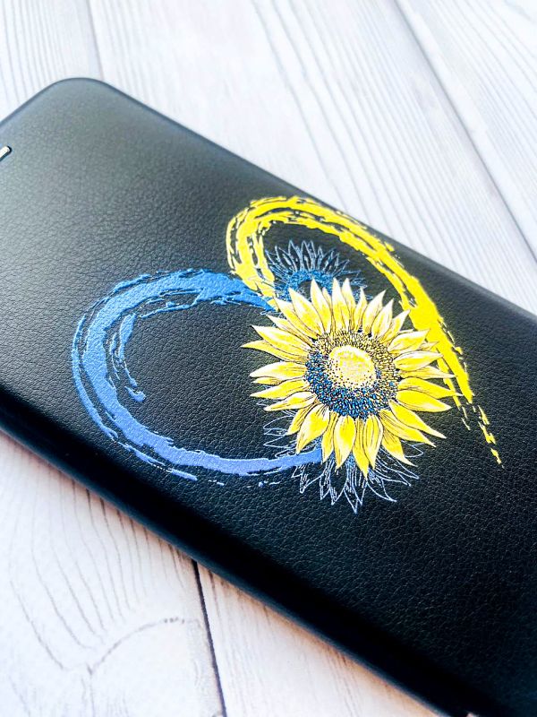 Чохол-книжка з малюнком для Samsung Galaxy A12 Чорний :: Серце з соняхом (принт 260)