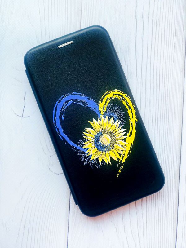 Чохол-книжка з малюнком для Samsung Galaxy A12 Чорний :: Серце з соняхом (принт 260)