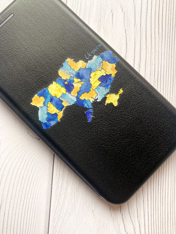 Чохол-книжка з малюнком для Xiaomi Redmi 10С Чорний :: Карта України (принт 261)