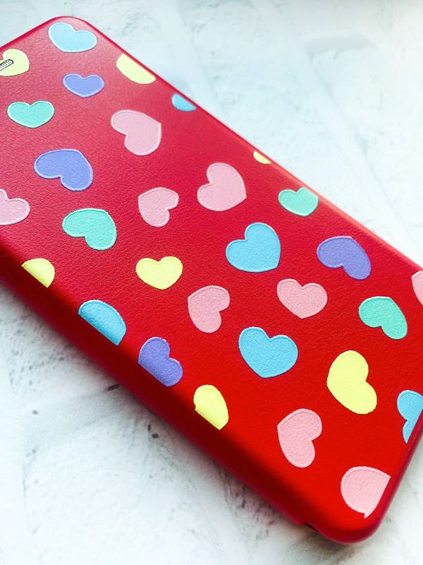 Чохол-книжка з малюнком для Xiaomi Redmi 9A Червоний :: Різнокольорові сердечка (принт 335)