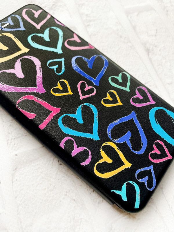 Чохол-книжка з малюнком для Samsung Galaxy A50 (2019) A505/A30s Чорний :: Різнокольорові сердечка (принт 332)