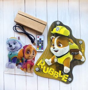 Подарунковий набір Еверест, Скай і Кріпиш Щенячий патруль (нічник + дерев'яні пазли)