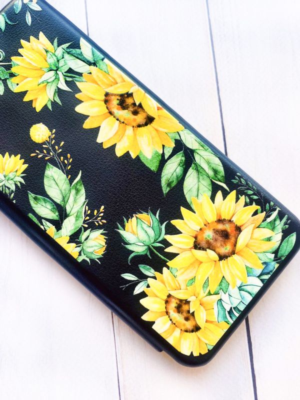 Чохол-книжка з малюнком для Samsung Galaxy J2 Pro (2018) J250 Чорний :: Соняхи (принт 288)