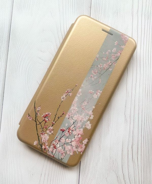 Чохол-книжка з малюнком для Samsung Galaxy A12 Золотий :: Сакура у цвіті (принт 286)