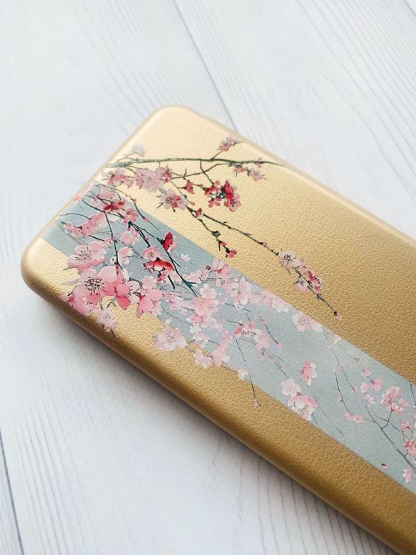 Чохол-книжка з малюнком для Samsung Galaxy A12 Золотий :: Сакура у цвіті (принт 286)