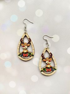 Сережки з дерева Новорічне оленя (світла основа)