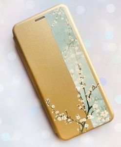 Чохол-книжка з малюнком для Samsung Galaxy А10 (2019)/ А105  Золотой :: Квітуча сакура (принт 285)