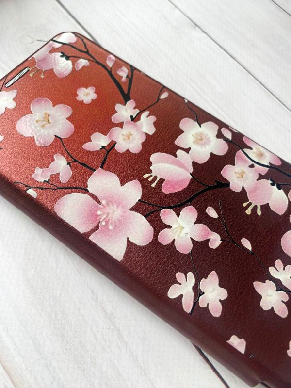 Чохол-книжка з малюнком для Samsung Galaxy A02s Бордовий :: Квітуча сакура (принт 282)