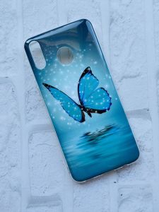 Силіконовий чохол із малюнком для Samsung M20 Метелик на блакитному