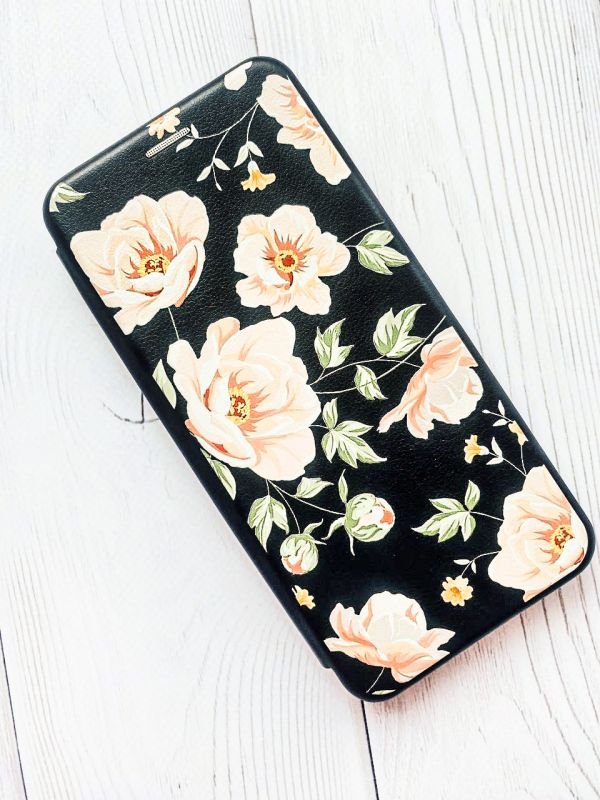 Чохол-книжка з малюнком для Samsung Galaxy M33 5G Чорний :: Квіти пастельні (принт 277)