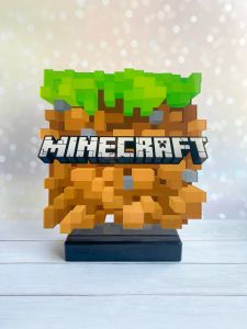 Дитячий нічник Куб Майнкрафт Minecraft (на чорній підставці)