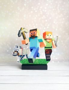 Дитячий нічник Стів і Алекс із Майнкрафт Minecraft (на чорній підставці, дизайн 17)