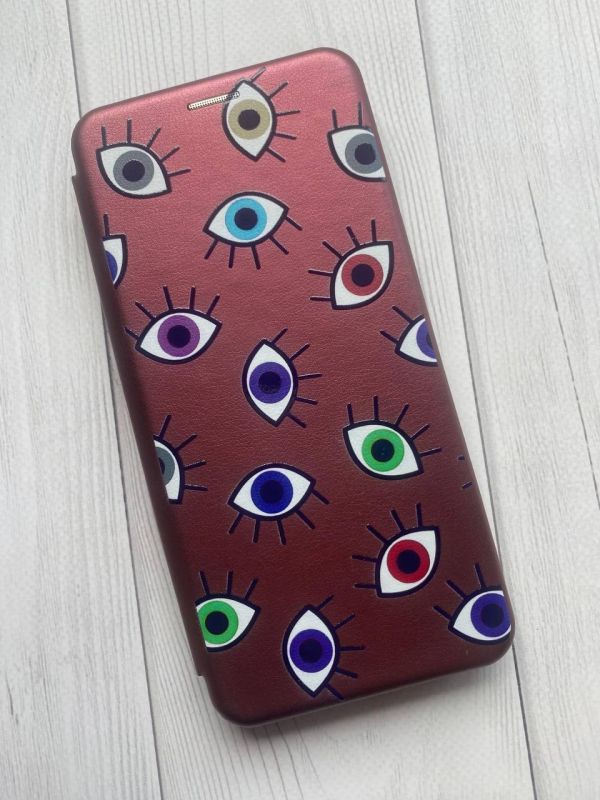 Чохол-книжка з малюнком для Xiaomi Redmi Note 10 Pro/10 Pro Max Бордовий :: Різнокольорові очі (принт 336)