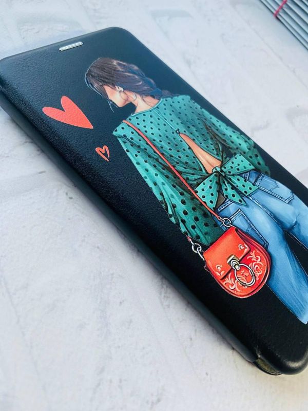 Чохол-книжка з малюнком для Xiaomi Redmi 9A Чорний :: Дівчина в зеленому (принт 224)