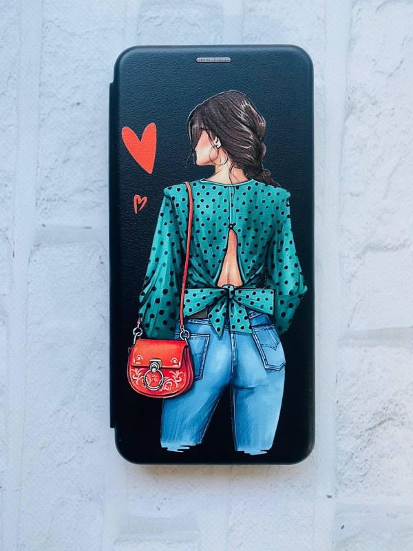 Чохол-книжка з малюнком для Xiaomi Redmi 9A Чорний :: Дівчина в зеленому (принт 224)