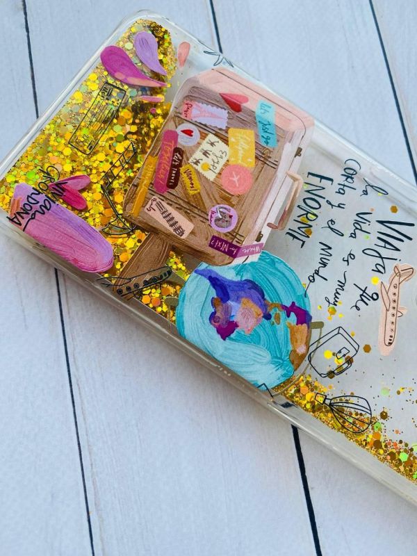 Чохол з плаваючими блискітками на Xiaomi Redmi Note 11 Золотий :: Настрій подорожувати (принт 329)