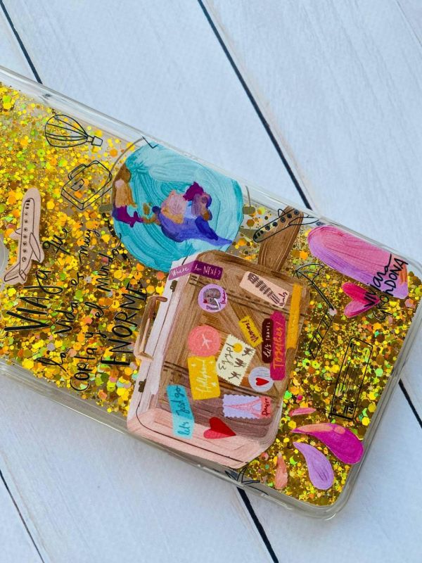 Чохол з плаваючими блискітками на Xiaomi Redmi Note 11 Золотий :: Настрій подорожувати (принт 329)