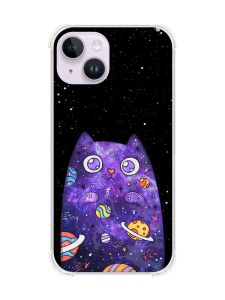 Чохол із потовщеними кутами на iPhone 14 :: Фіолетова кішка (принт 361)