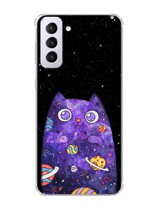 Чохол з потовщеними кутами на Samsung Galaxy S21 Plus :: Фіолетова кішка (принт 361)